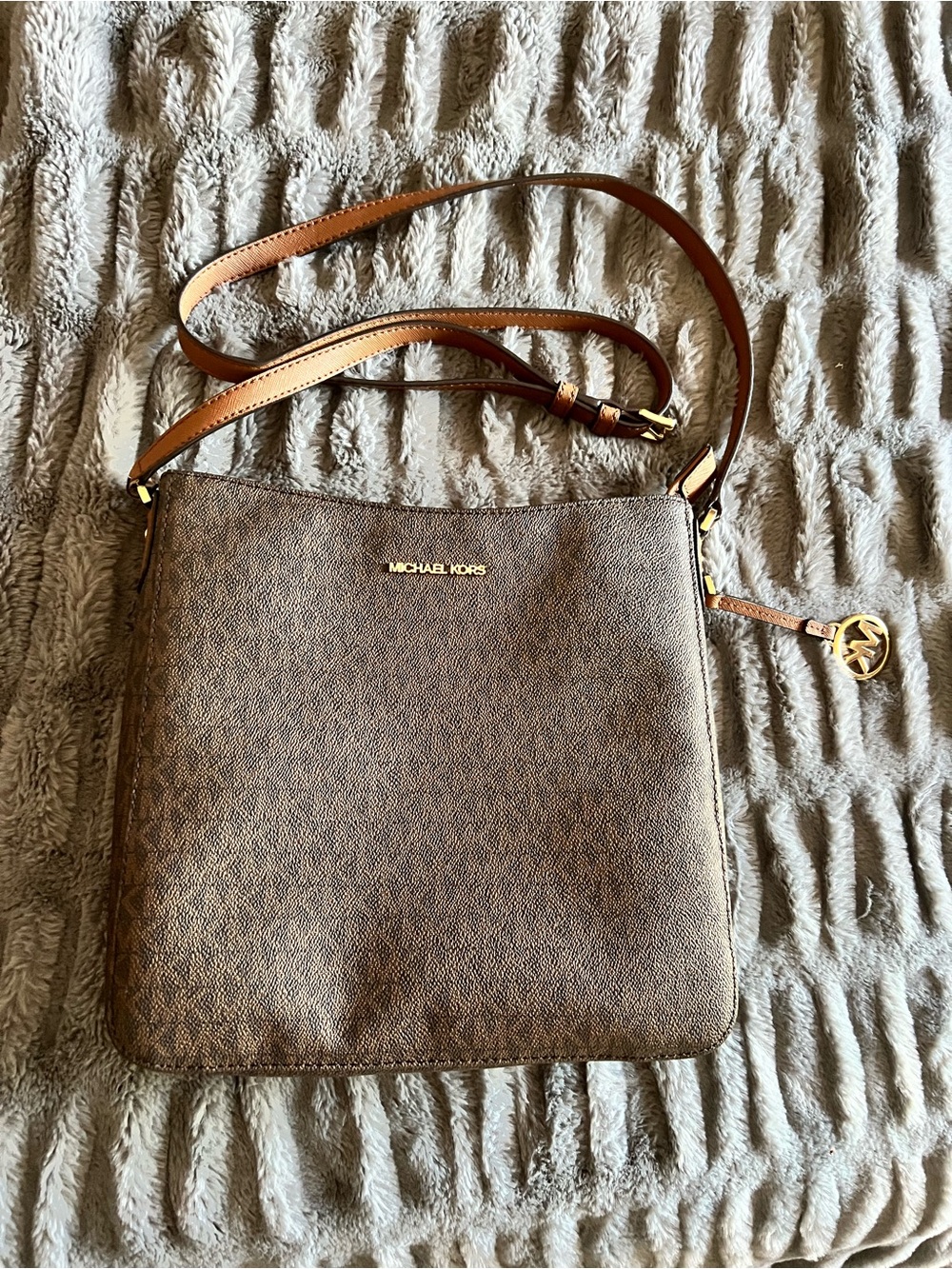 Michael Kors Brown and Tan Crossbody with Logo Charm